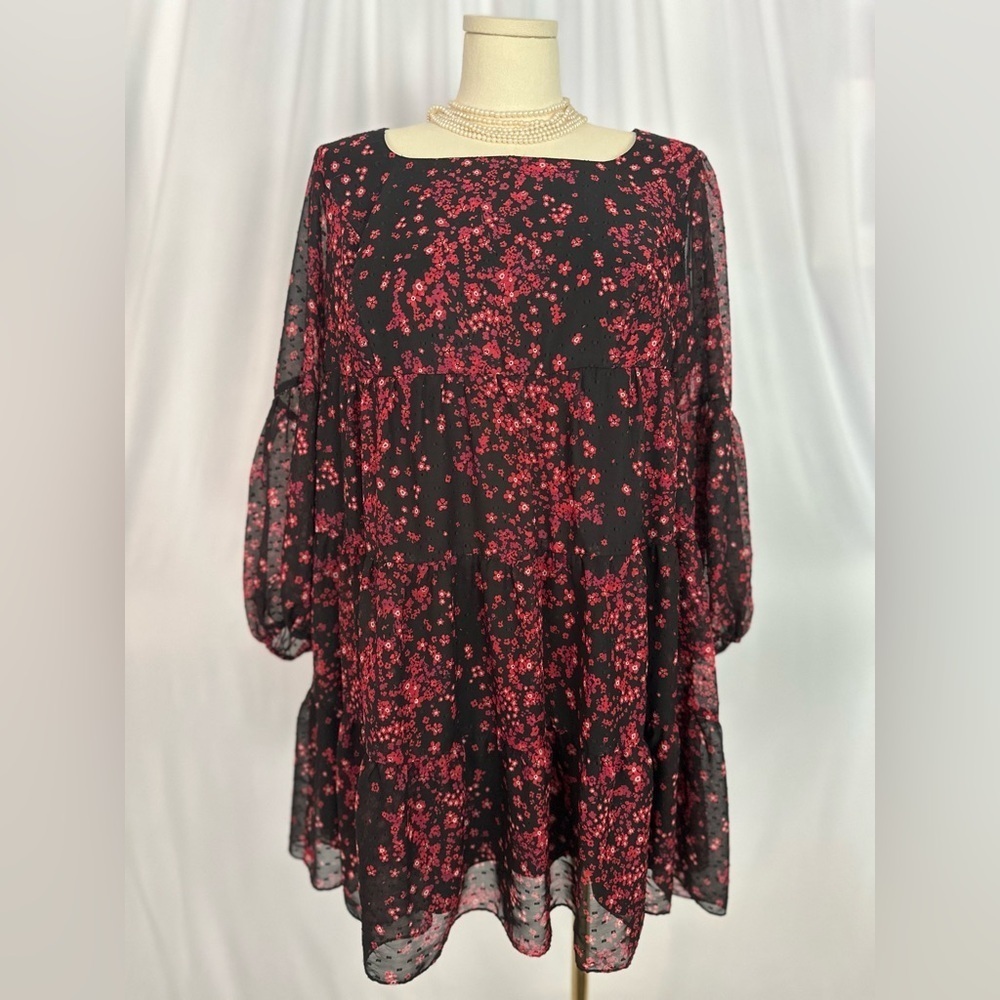 Maison Tara Black and Red Floral Dress (797)